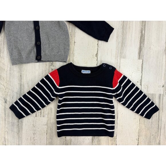 Lot of 2 Jacadi Sweaters Cardigan Blue Stripe Baby Boys Sz 18 M - Picture 6 of 11